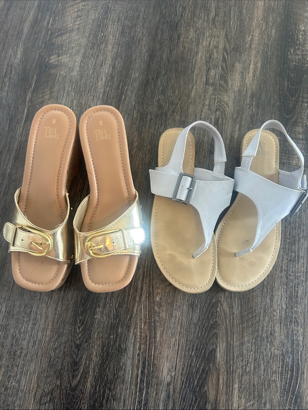Simply Vera Vera Wang Gold Slide & Light Gray Slingback Sandals